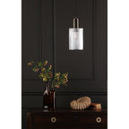 NIK0140-E01 Nikolas Pendant Natural Solid Brass Ribbed Cylinder Glass
