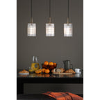 NIK0140-E01 Nikolas Pendant Natural Solid Brass Ribbed Cylinder Glass
