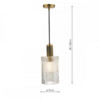 NIK0140-E01 Nikolas Pendant Natural Solid Brass Ribbed Cylinder Glass