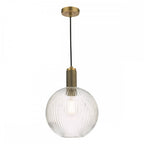 NIK0140-E02 Nikolas Pendant Natural Solid Brass Ribbed Round Glass