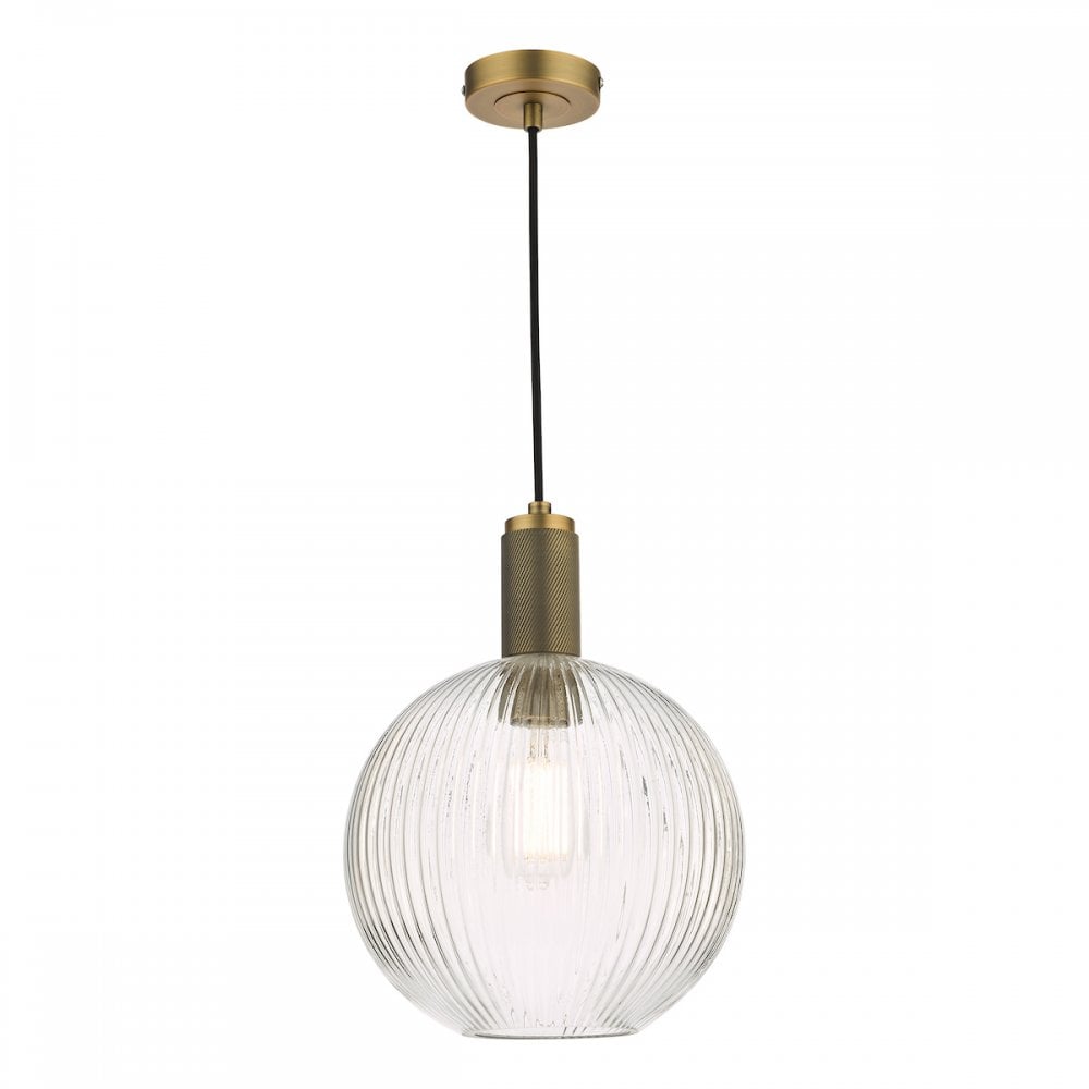 NIK0140-E02 Nikolas Pendant Natural Solid Brass Ribbed Round Glass