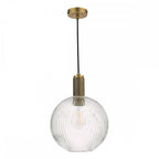 NIK0140-E02 Nikolas Pendant Natural Solid Brass Ribbed Round Glass