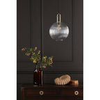 NIK0140-E02 Nikolas Pendant Natural Solid Brass Ribbed Round Glass