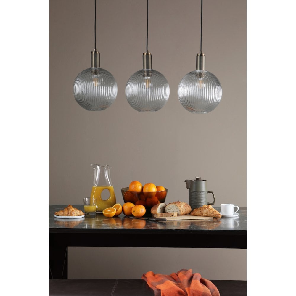 NIK0140-E02 Nikolas Pendant Natural Solid Brass Ribbed Round Glass