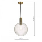 NIK0140-E02 Nikolas Pendant Natural Solid Brass Ribbed Round Glass