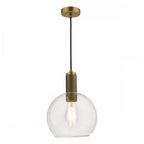 NIK0140-E03 Nikolas Pendant Natural Solid Brass Round Clear Glass