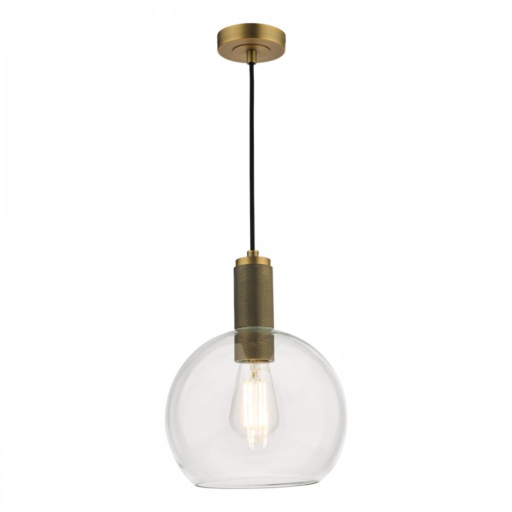 NIK0140-E03 Nikolas Pendant Natural Solid Brass Round Clear Glass