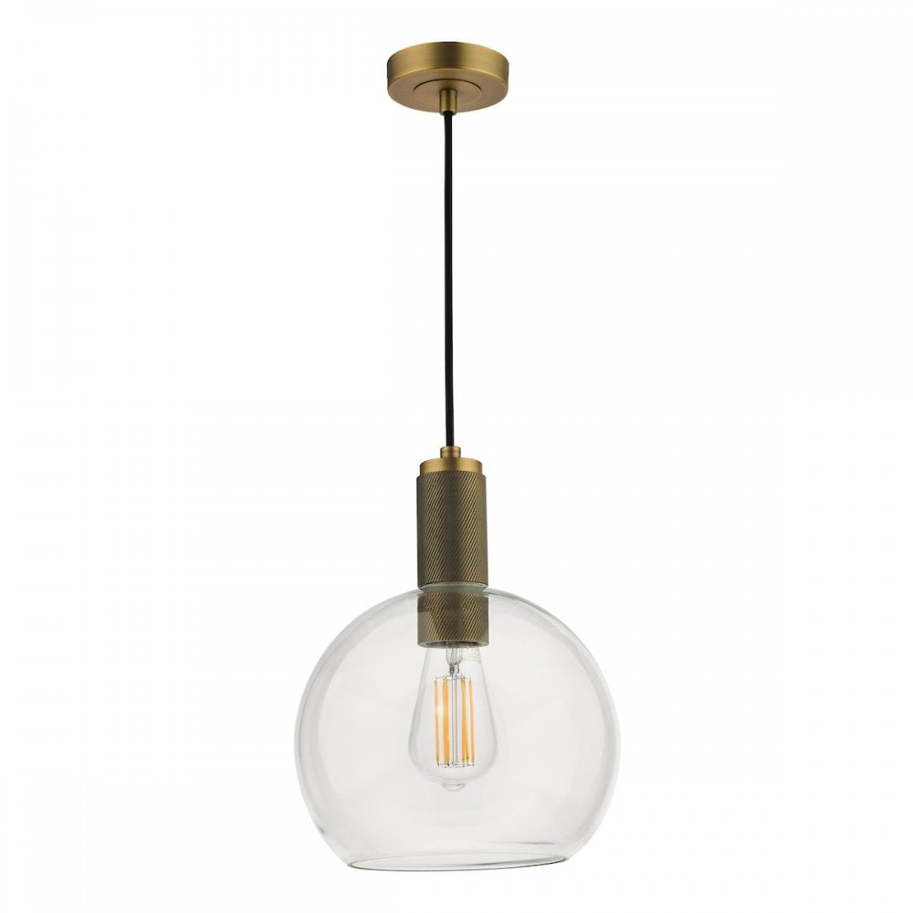 NIK0140-E03 Nikolas Pendant Natural Solid Brass Round Clear Glass