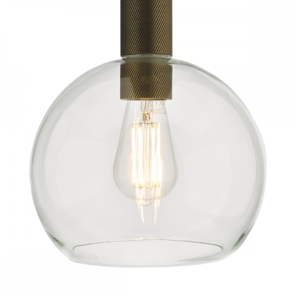 NIK0140-E03 Nikolas Pendant Natural Solid Brass Round Clear Glass