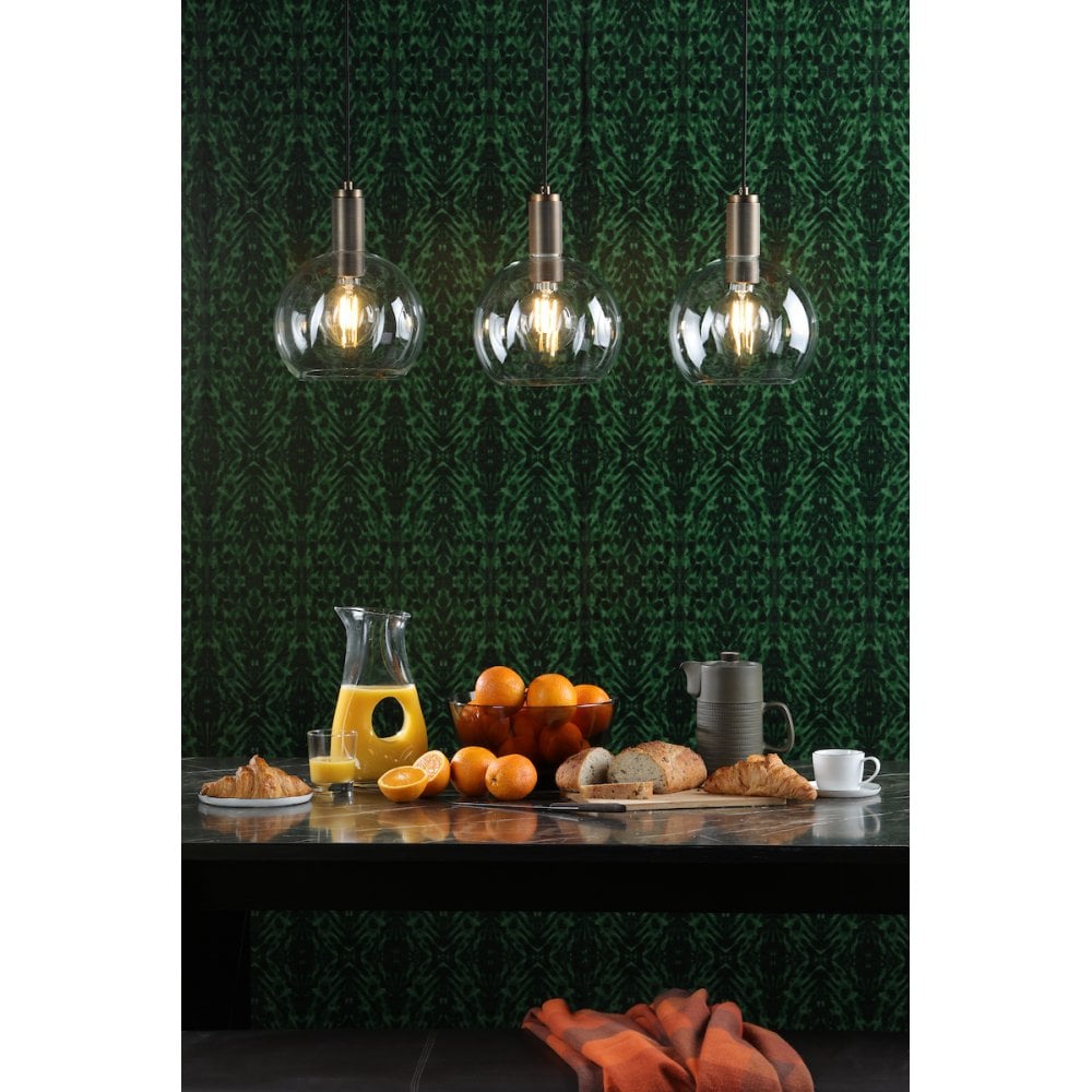 NIK0140-E03 Nikolas Pendant Natural Solid Brass Round Clear Glass