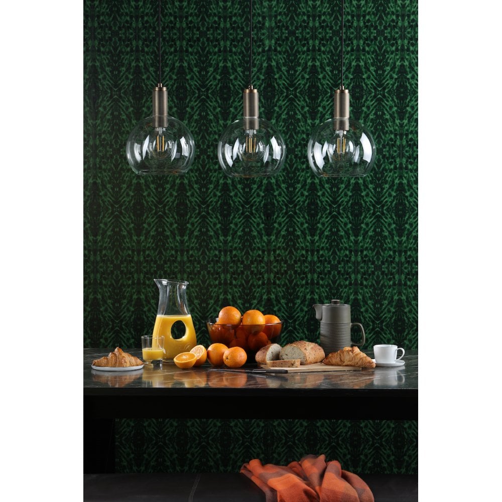 NIK0140-E03 Nikolas Pendant Natural Solid Brass Round Clear Glass