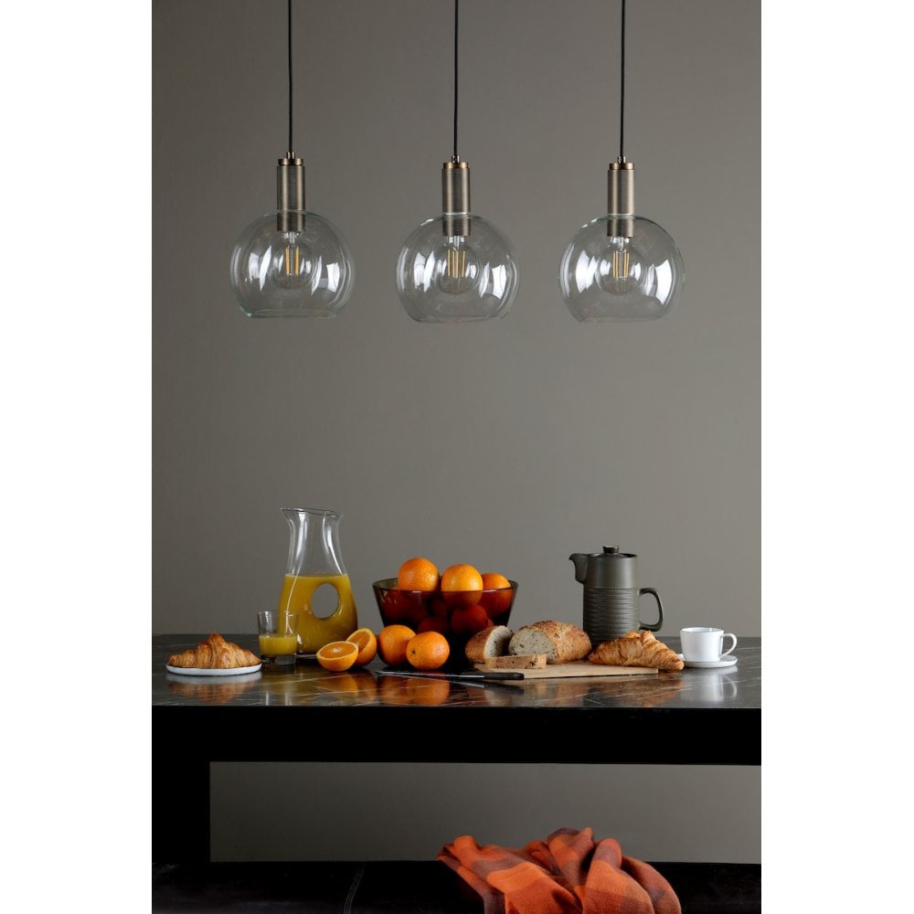 NIK0140-E03 Nikolas Pendant Natural Solid Brass Round Clear Glass