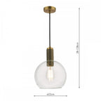 NIK0140-E03 Nikolas Pendant Natural Solid Brass Round Clear Glass