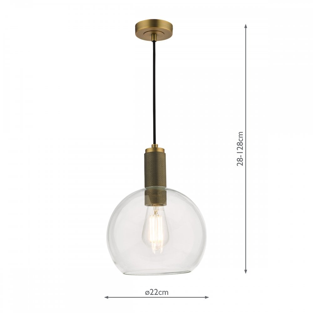NIK0140-E03 Nikolas Pendant Natural Solid Brass Round Clear Glass