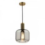 NIK0140-E05 Nikolas Pendant Natural Solid Brass Smoked Glass