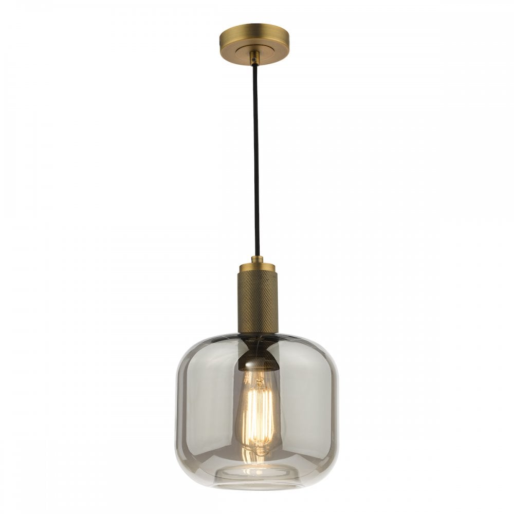 NIK0140-E05 Nikolas Pendant Natural Solid Brass Smoked Glass