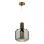 NIK0140-E05 Nikolas Pendant Natural Solid Brass Smoked Glass