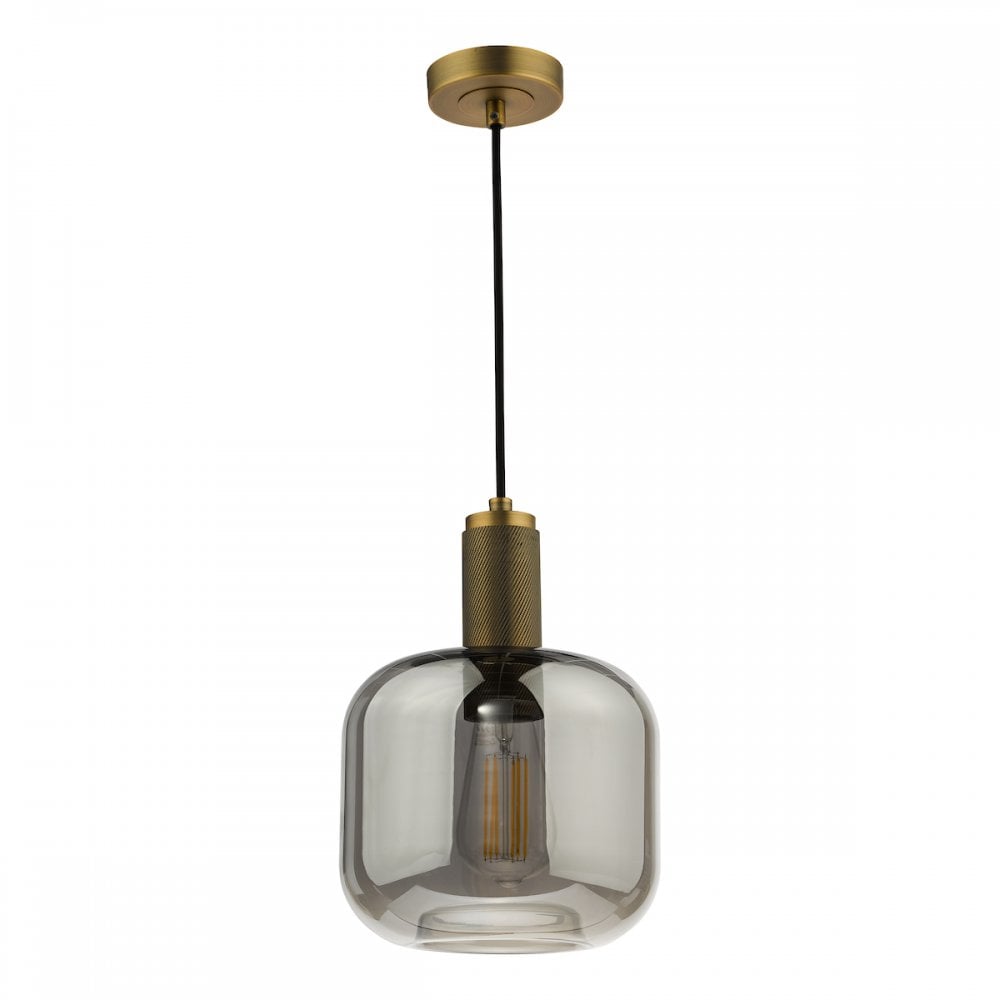 NIK0140-E05 Nikolas Pendant Natural Solid Brass Smoked Glass