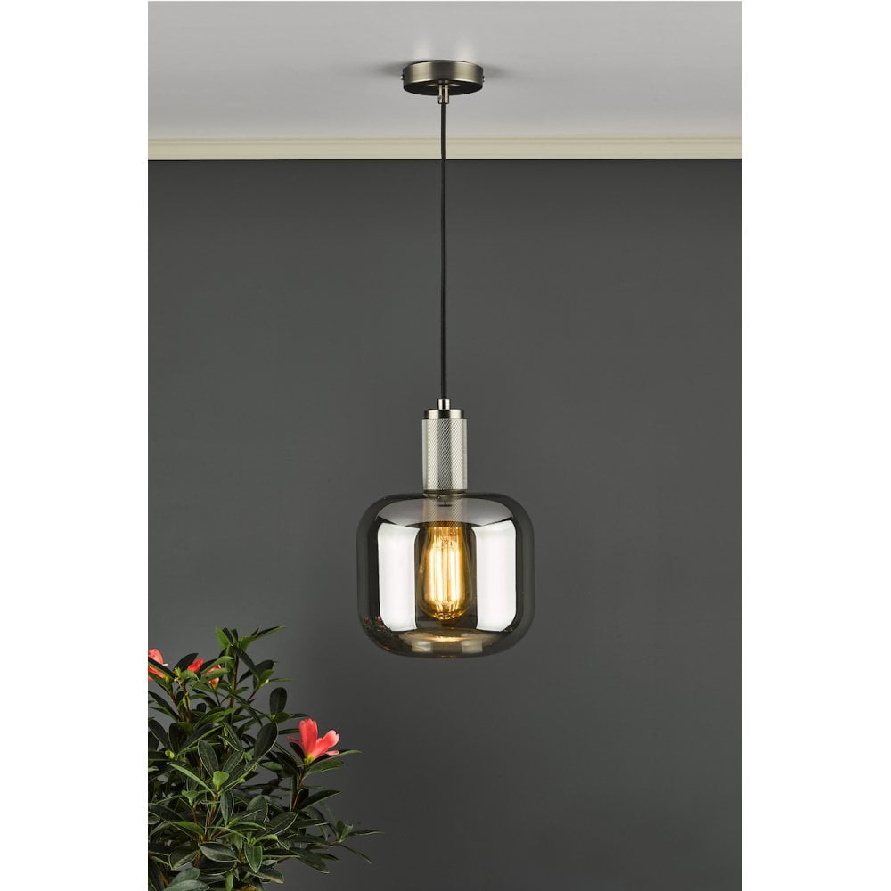 NIK0140-E05 Nikolas Pendant Natural Solid Brass Smoked Glass
