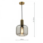 NIK0140-E05 Nikolas Pendant Natural Solid Brass Smoked Glass