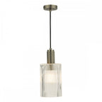 NIK0167-E01 Nikolas Pendant Polished Nickel Ribbed Cylinder Glass