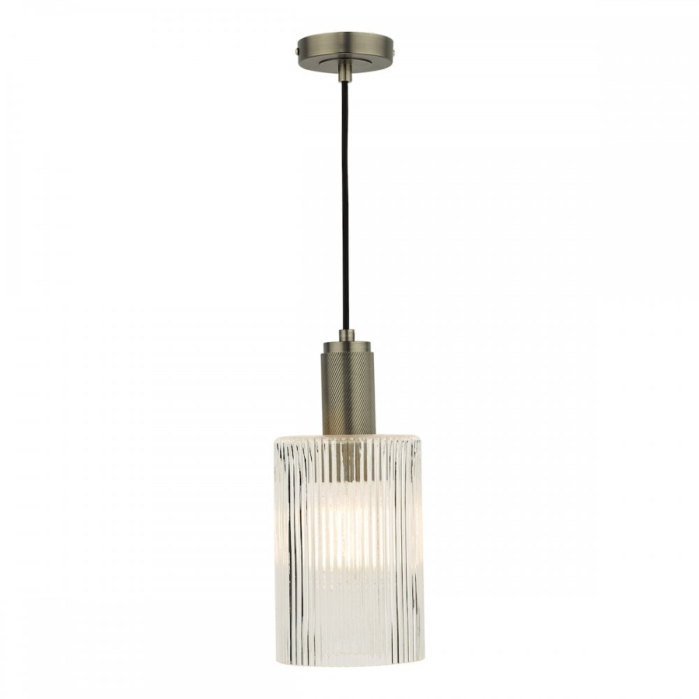NIK0167-E01 Nikolas Pendant Polished Nickel Ribbed Cylinder Glass