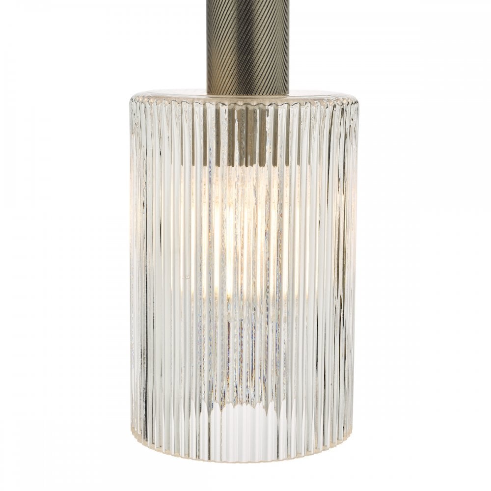 NIK0167-E01 Nikolas Pendant Polished Nickel Ribbed Cylinder Glass