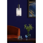 NIK0167-E01 Nikolas Pendant Polished Nickel Ribbed Cylinder Glass