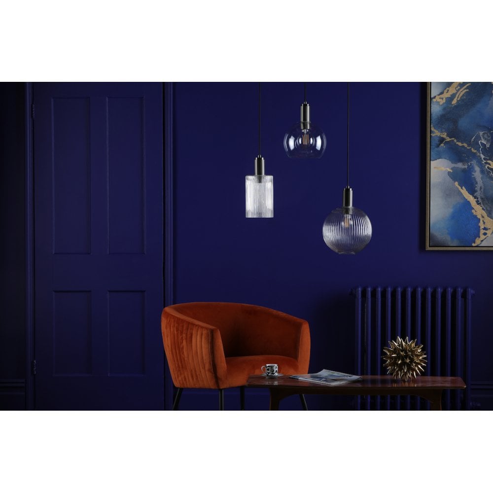NIK0167-E01 Nikolas Pendant Polished Nickel Ribbed Cylinder Glass