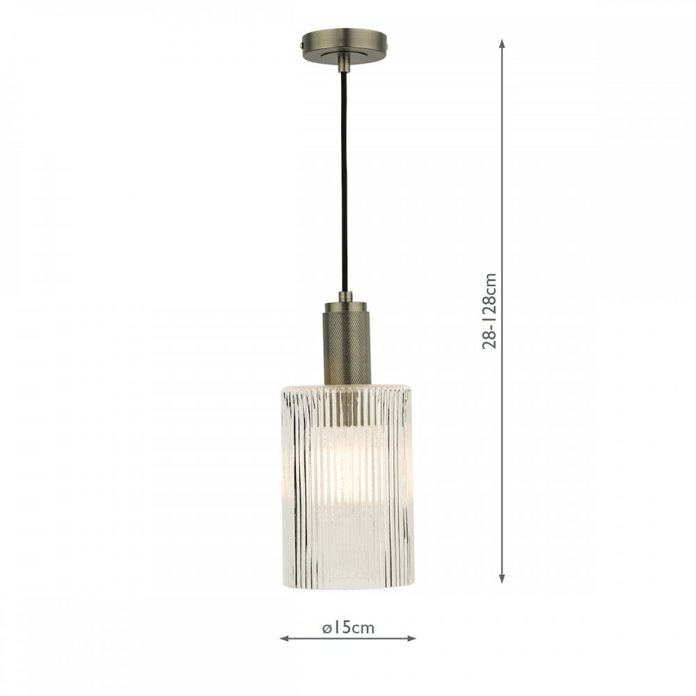 NIK0167-E01 Nikolas Pendant Polished Nickel Ribbed Cylinder Glass