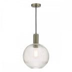 NIK0167-E02 Nikolas Pendant Antique Chrome Ribbed Round Glass