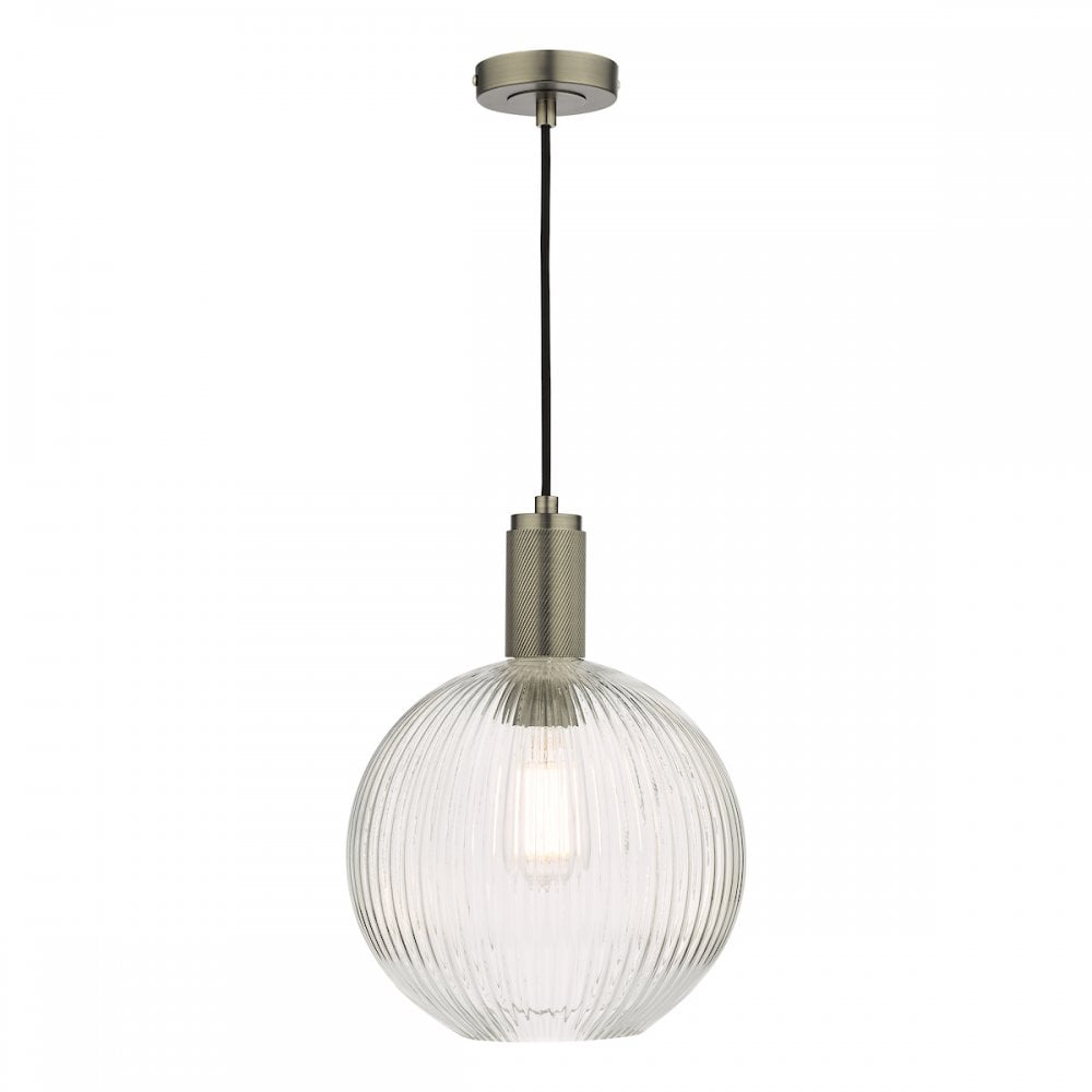 NIK0167-E02 Nikolas Pendant Antique Chrome Ribbed Round Glass