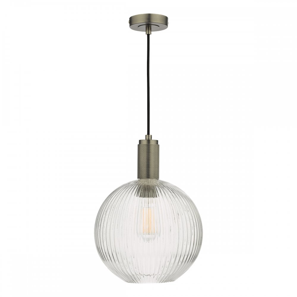NIK0167-E02 Nikolas Pendant Antique Chrome Ribbed Round Glass