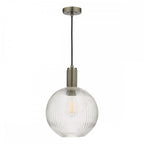 NIK0167-E02 Nikolas Pendant Antique Chrome Ribbed Round Glass
