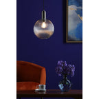 NIK0167-E02 Nikolas Pendant Antique Chrome Ribbed Round Glass