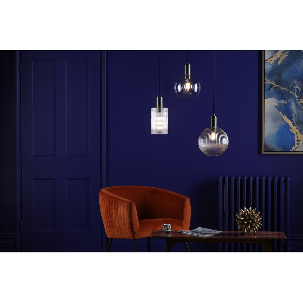 NIK0167-E02 Nikolas Pendant Antique Chrome Ribbed Round Glass