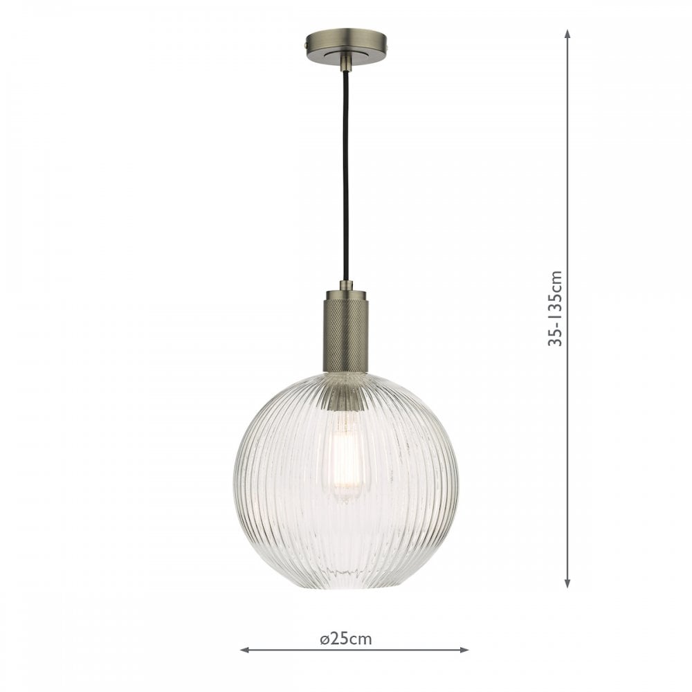 NIK0167-E02 Nikolas Pendant Antique Chrome Ribbed Round Glass