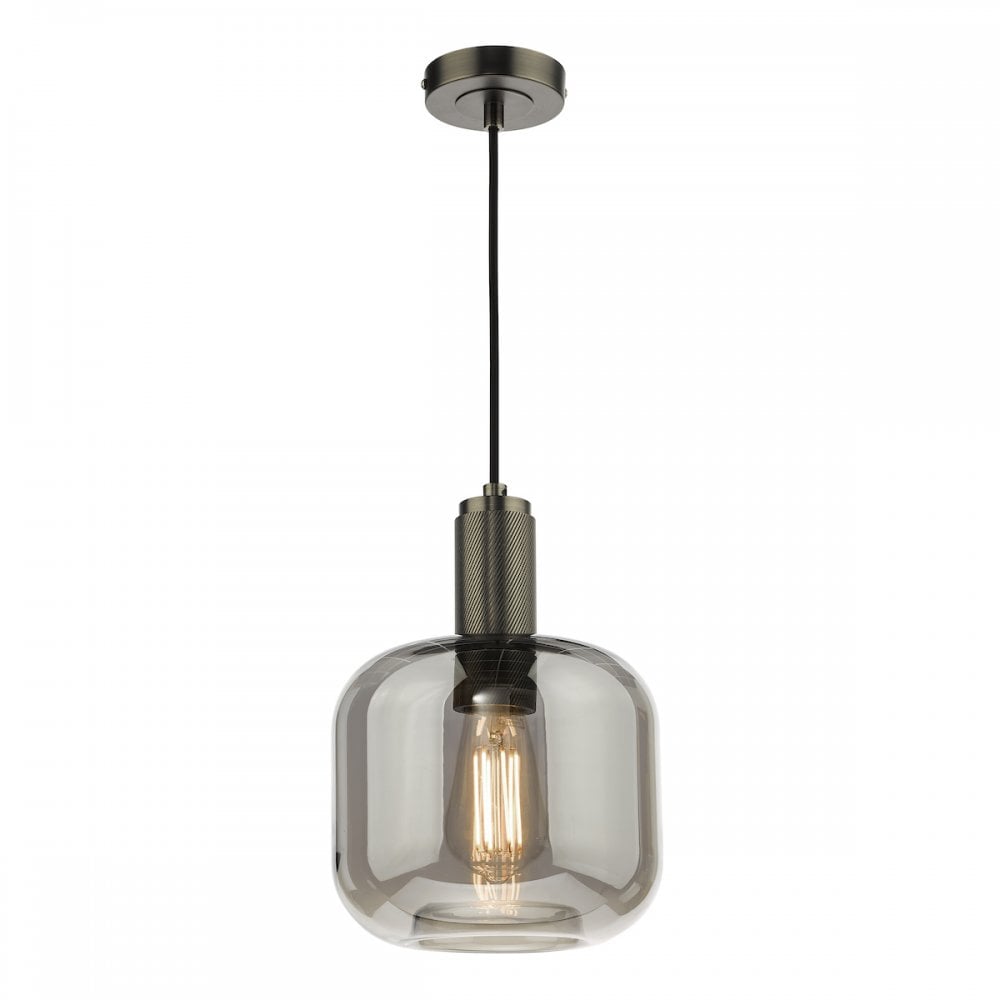 NIK0167-E05 Nikolas Pendant Polished Nickel Smoked Glass