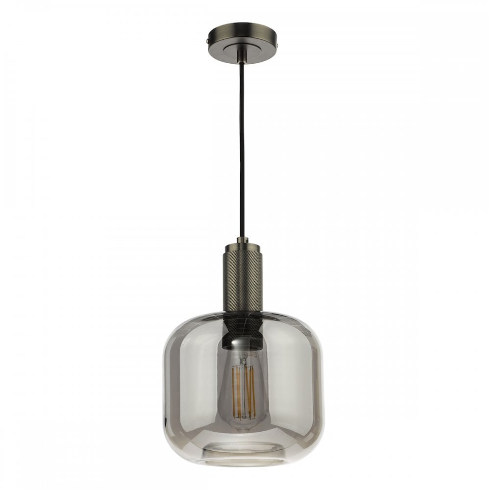 NIK0167-E05 Nikolas Pendant Polished Nickel Smoked Glass