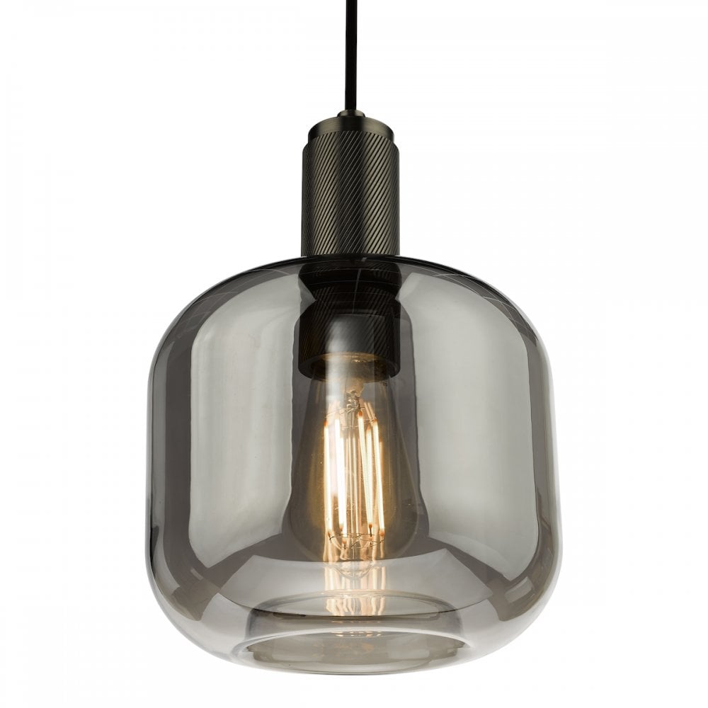 NIK0167-E05 Nikolas Pendant Polished Nickel Smoked Glass