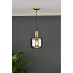 NIK0167-E05 Nikolas Pendant Polished Nickel Smoked Glass