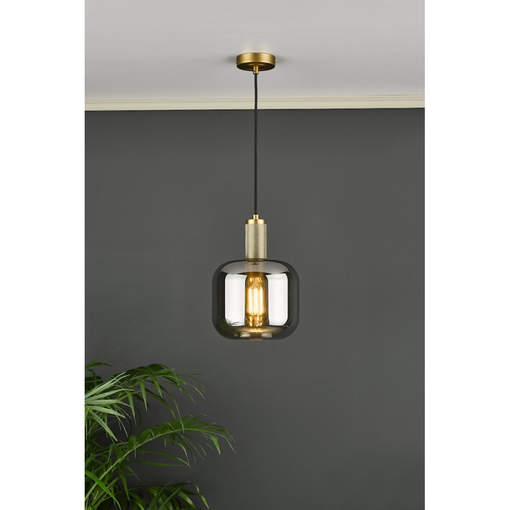 NIK0167-E05 Nikolas Pendant Polished Nickel Smoked Glass