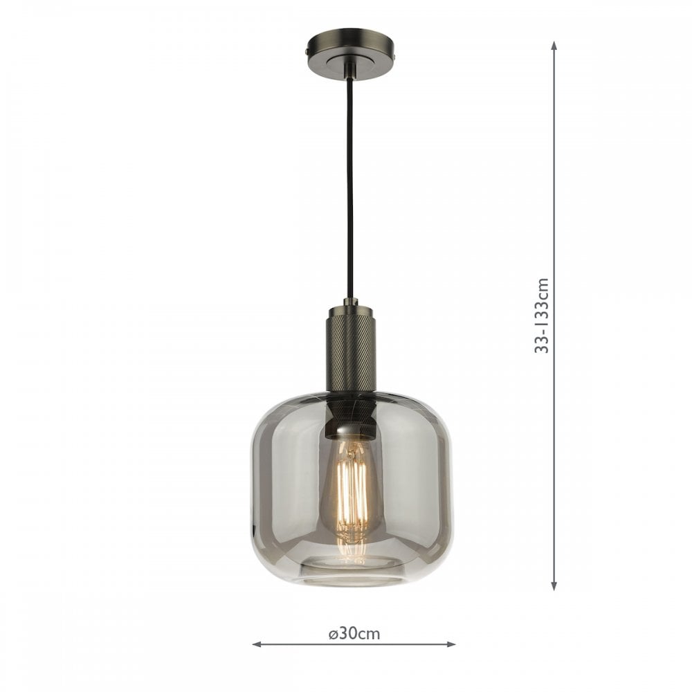 NIK0167-E05 Nikolas Pendant Polished Nickel Smoked Glass