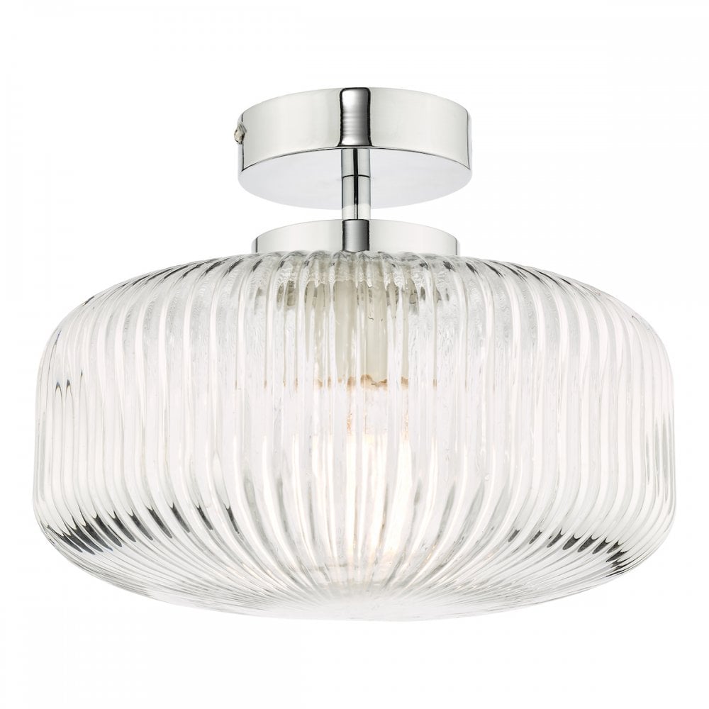 RIV5208 Riva Bathroom Semi Flush Ceiling Light Ribbed Glass Polished Chrome