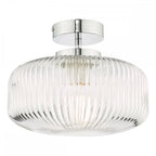 RIV5208 Riva Bathroom Semi Flush Ceiling Light Ribbed Glass Polished Chrome