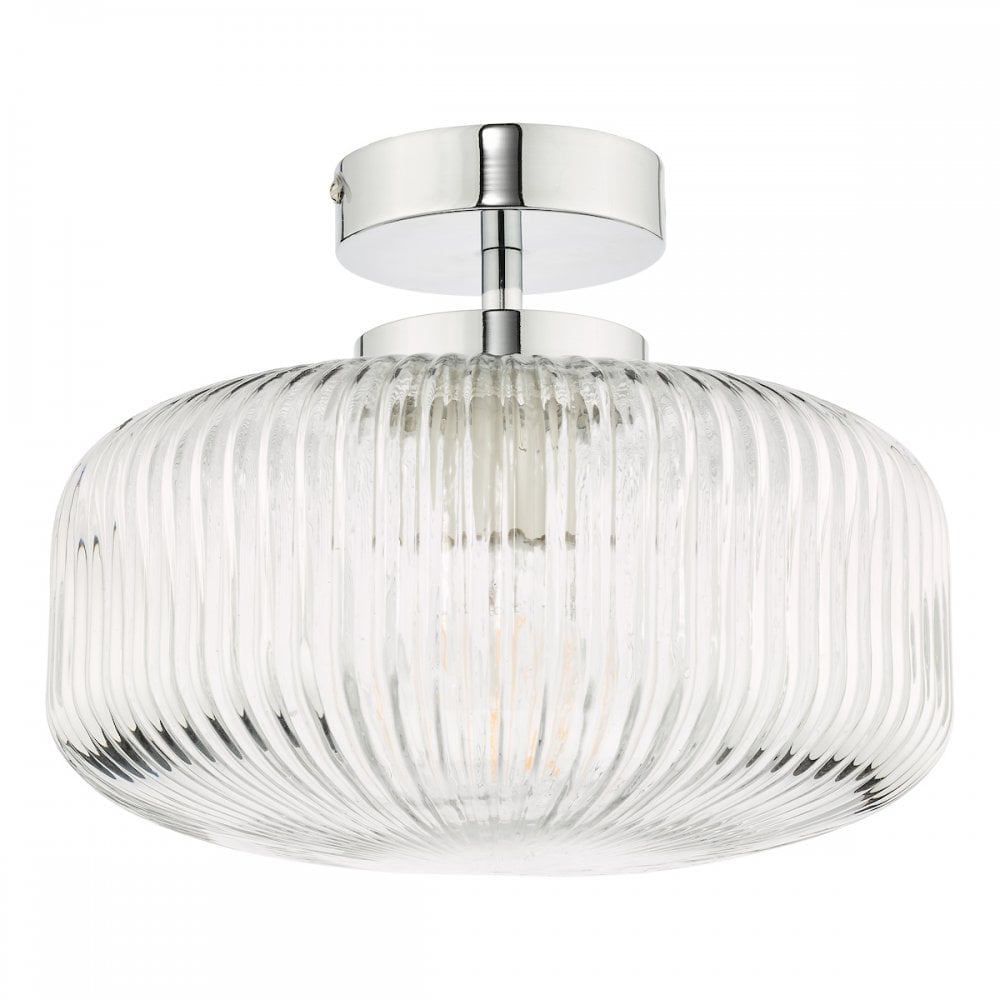 RIV5208 Riva Bathroom Semi Flush Ceiling Light Ribbed Glass Polished Chrome