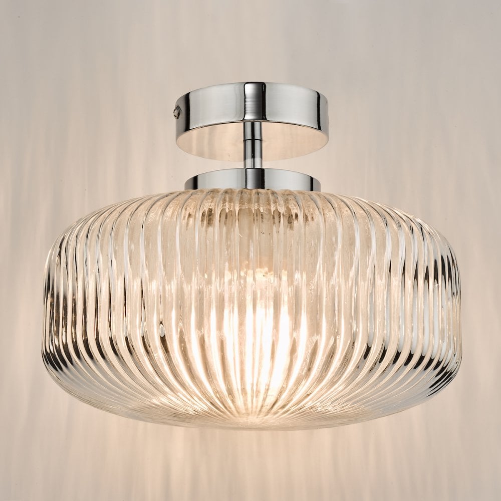 RIV5208 Riva Bathroom Semi Flush Ceiling Light Ribbed Glass Polished Chrome