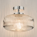RIV5208 Riva Bathroom Semi Flush Ceiling Light Ribbed Glass Polished Chrome