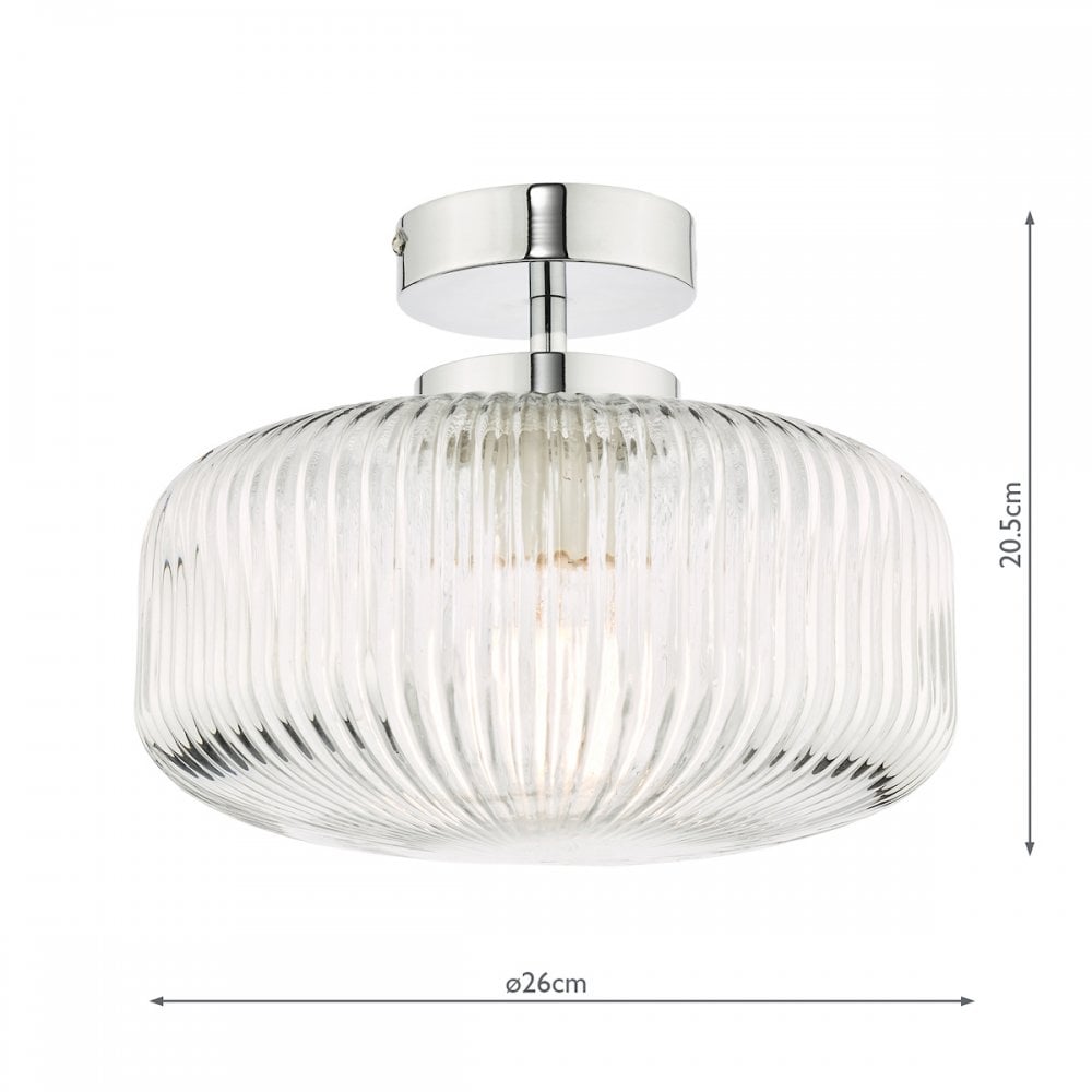 RIV5208 Riva Bathroom Semi Flush Ceiling Light Ribbed Glass Polished Chrome