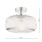 RIV5208 Riva Bathroom Semi Flush Ceiling Light Ribbed Glass Polished Chrome